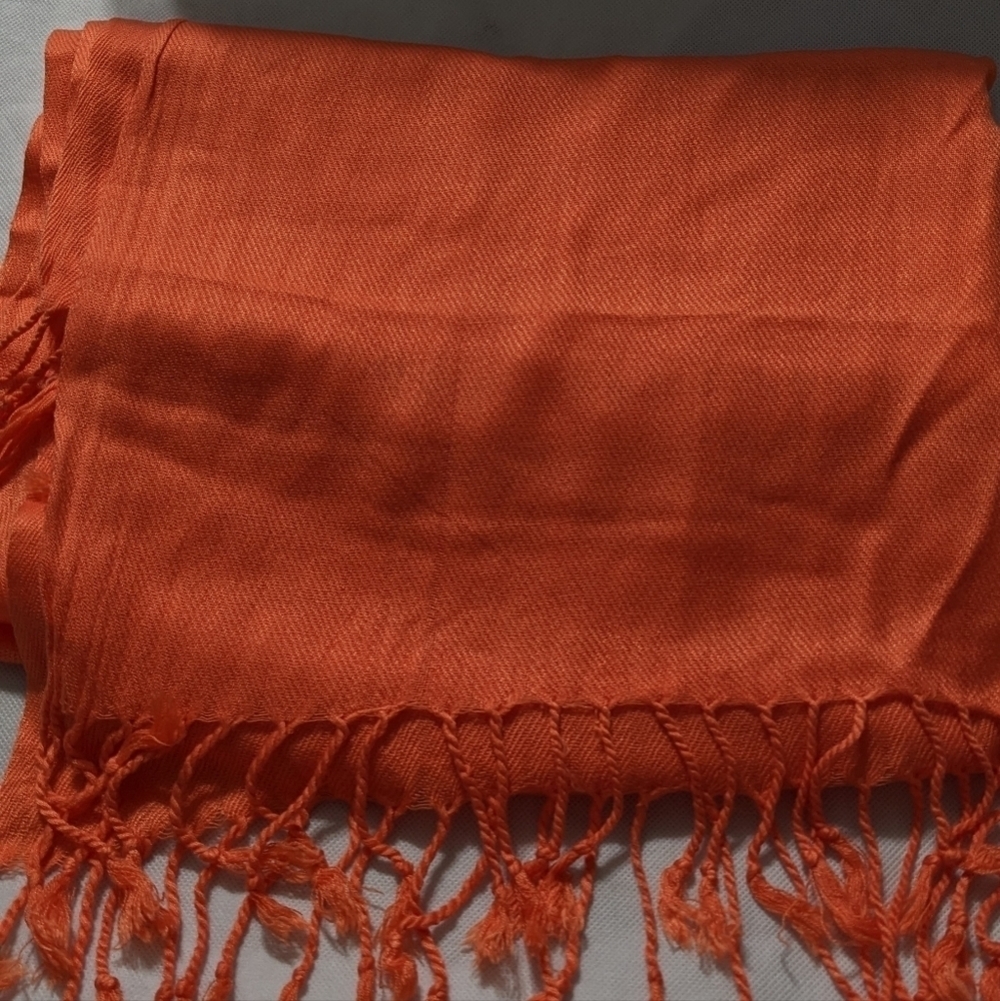 Tangerine Orange Soft Fringed Scarf Wrap